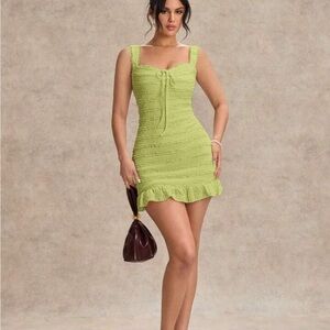 SHEIN Lime Green Ruffle Mini Dress